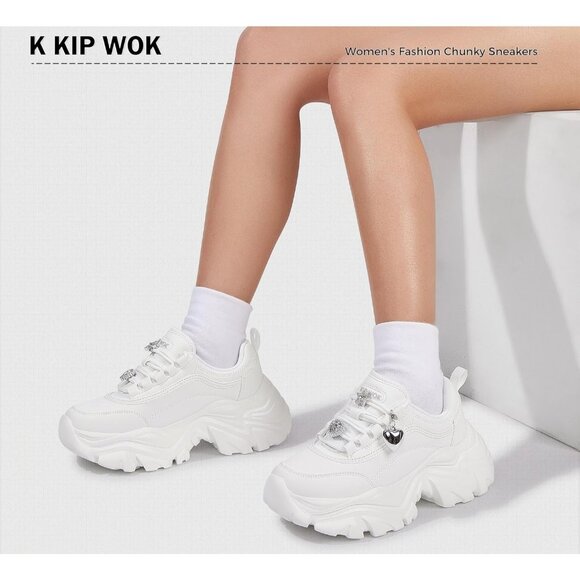 Women Leather White Buckle Comfortable Wedge Walking Sport Sneakers Shoes - Picture 8 of 9